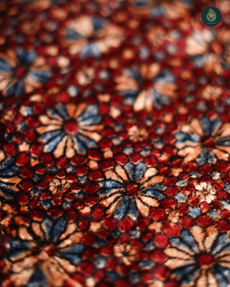 Ajrakh Velvet Sparkle Phool Maroon