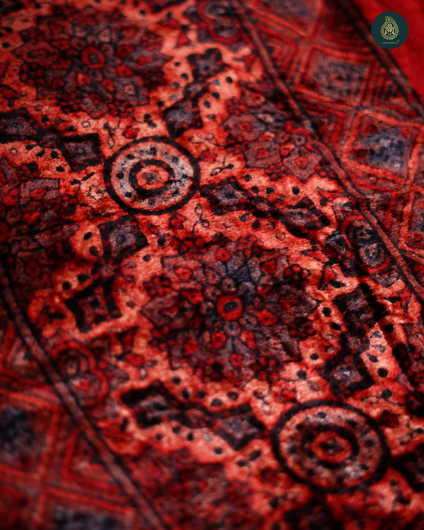 Ajrakh Velvet Antique Sangria Red