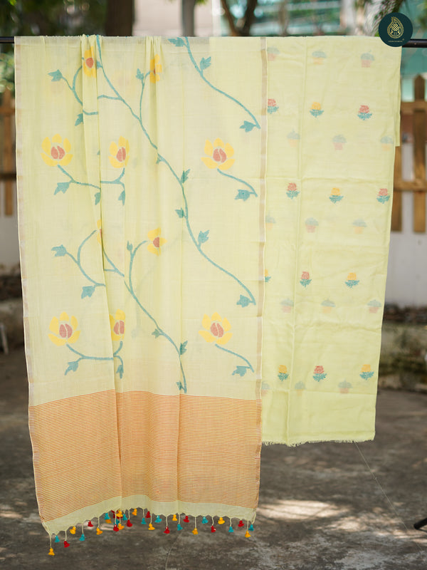 Illuminating Yellow Floral Joy Jamdani Cotton Suit