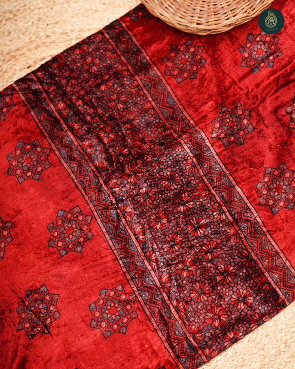 Ajrakh Velvet Fabric Aburun Red