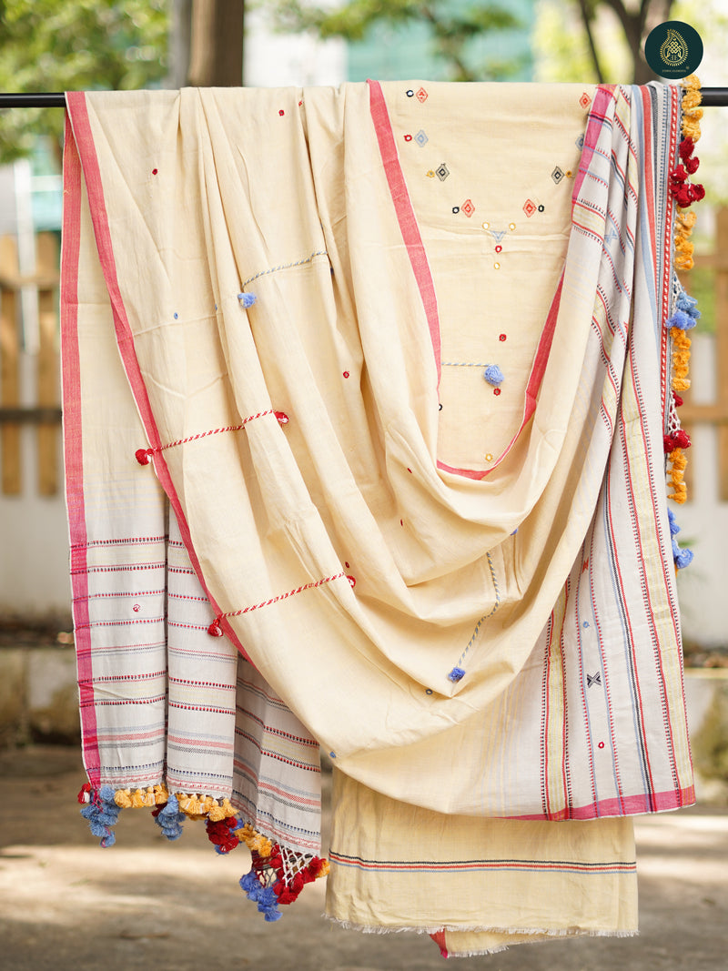 Handloom Bhujodi Kala Cotton - Flowrel White