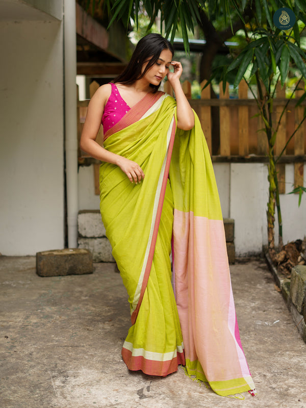 Solid Mul Cotton Saree - Patel Green