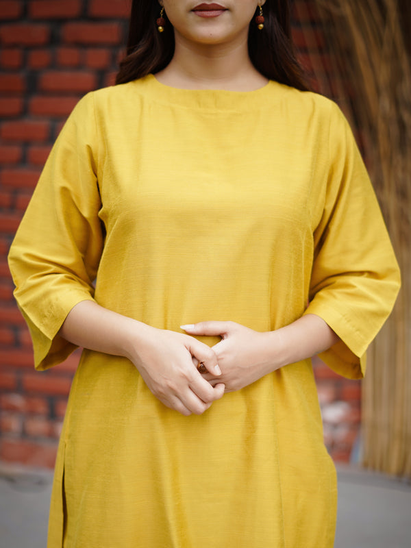 Bumblebee Yellow Silk Kurta & Bottom Suit ( 2 Piece Set )