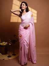 Baby Pink Hand Painted Mul Cotton Saree