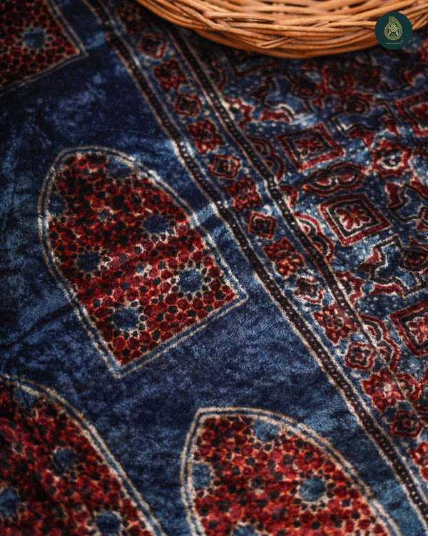 Ajrakh Velvet Fabric Antique Berry Blue