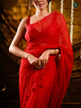 Charm Red Sequin Mul Cotton Saree