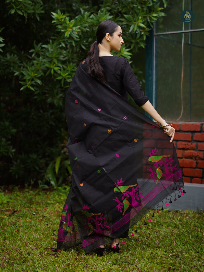 Sable Black Silk Kurta & Bottom Suit ( 3 Piece Set )