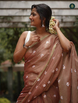 Mul Cotton Embroidered Saree - Shiuli Mocha