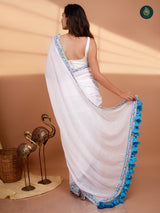 Powder Blue Embroidered White with Blue Tassels