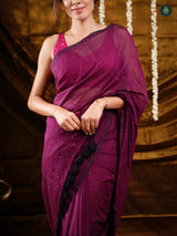 Orchid Purple Sequin Mul Cotton Saree