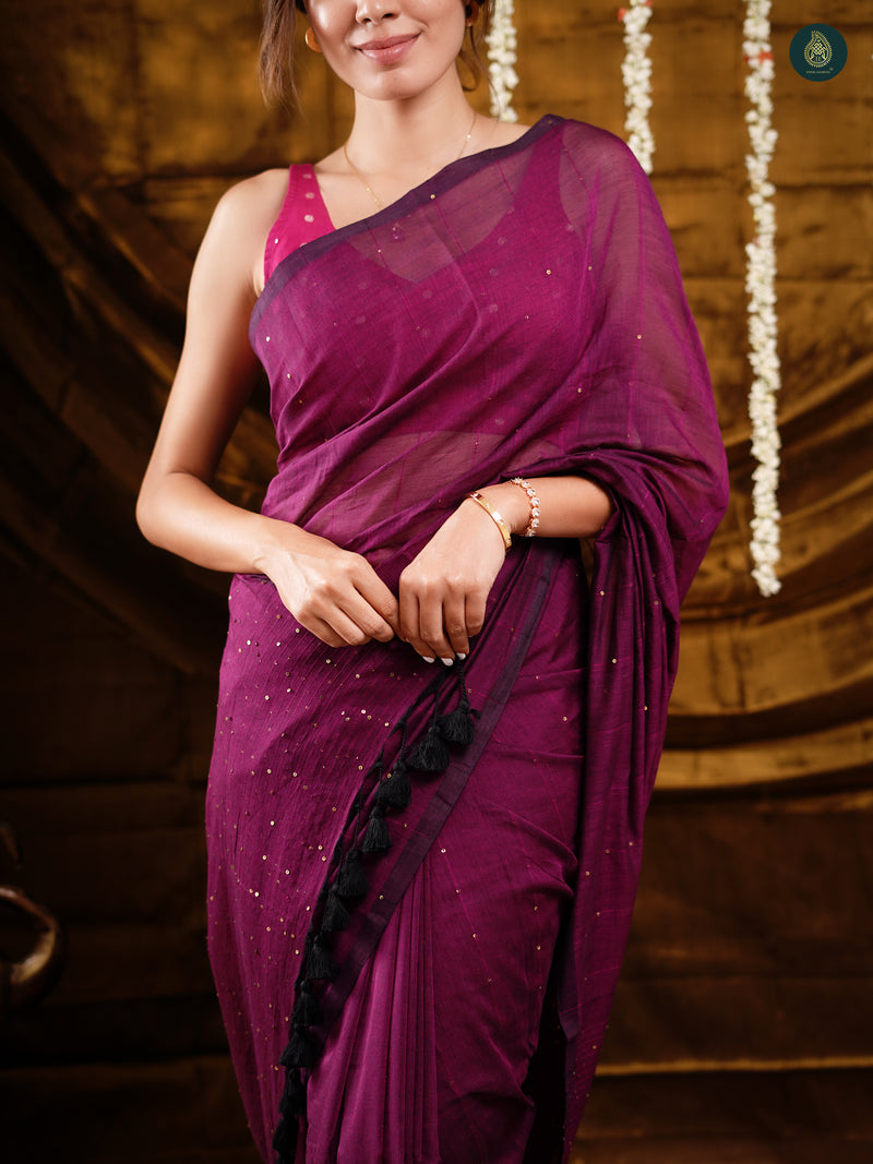 Orchid Purple Sequin Mul Cotton Saree