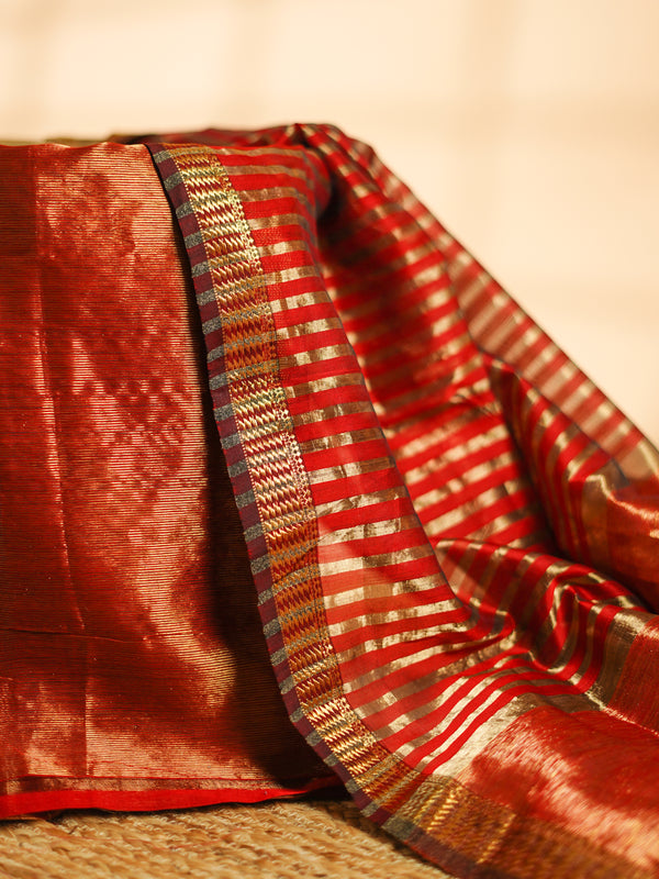 Tissue Maheswari Silk Suit Turkey Red