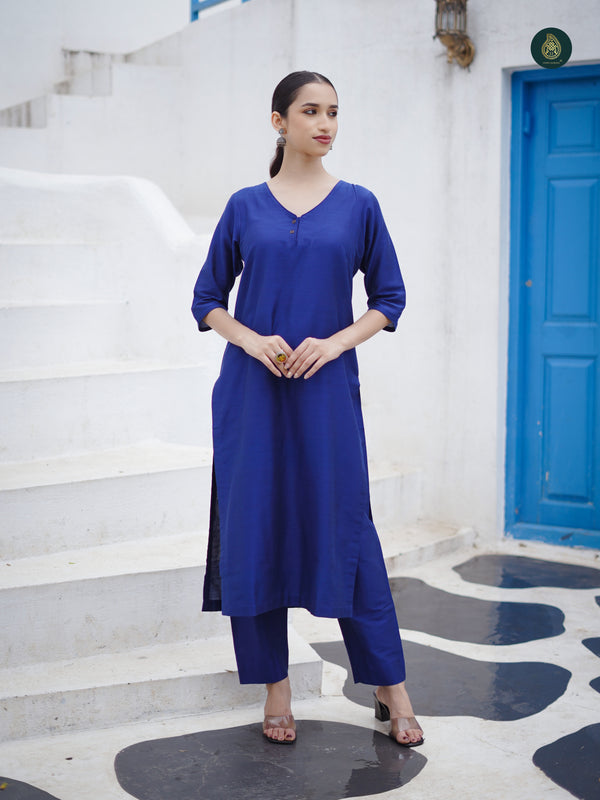 Royal Blue Silk Kurta & Bottom Suit ( 2 Piece Set )