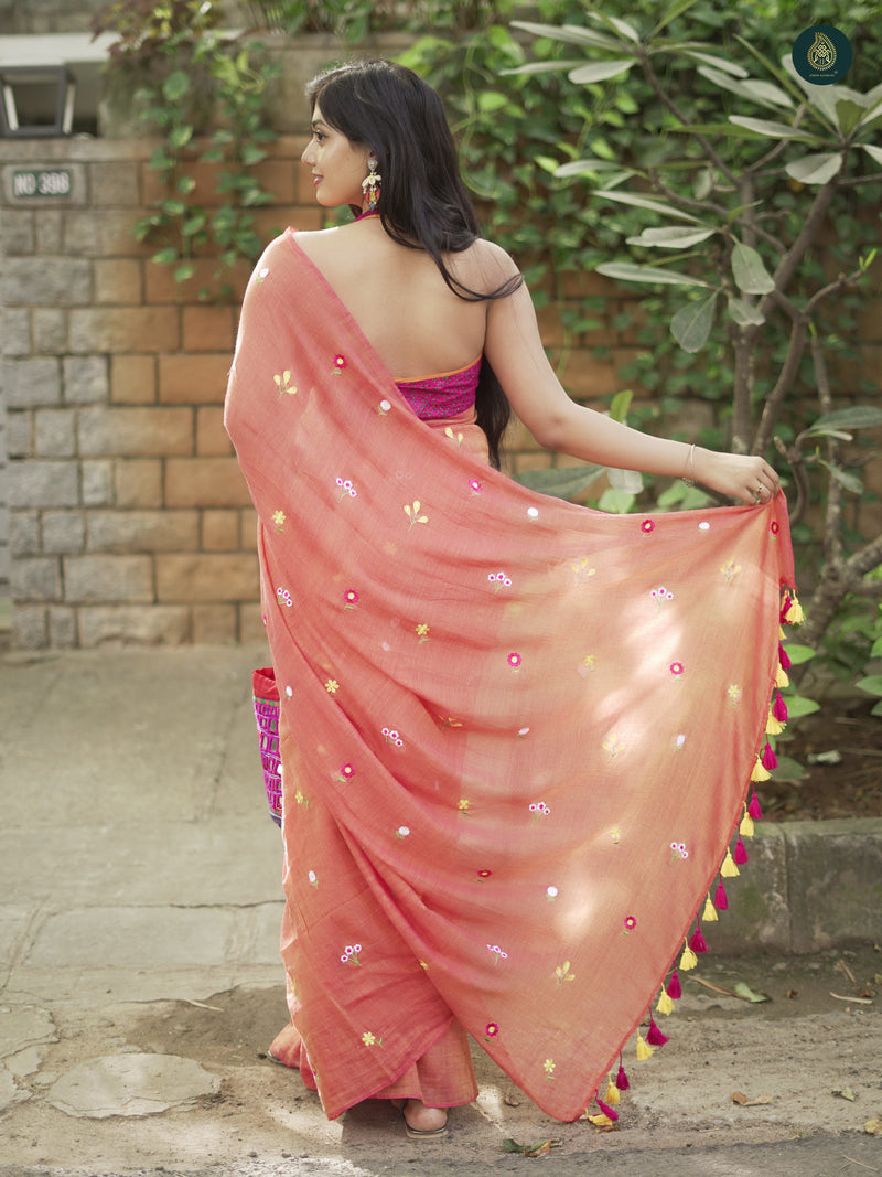 Vermilion Mul Mul Cotton Solid Saree