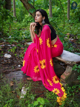 Mul Cotton Handpainted Saree - Charmed Pink Sunflower