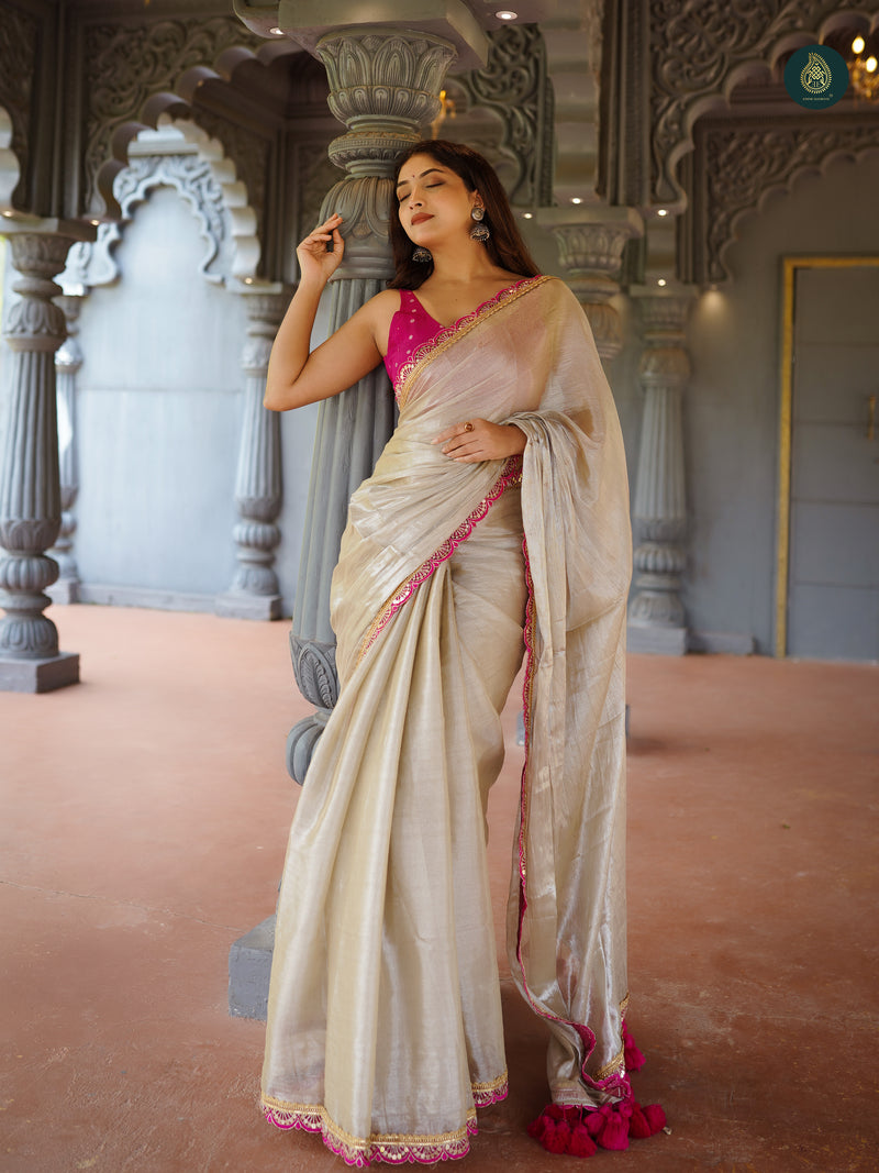 Sea Pearl Mul Mul Cotton Tissue Saree