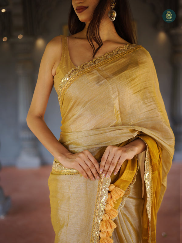 Marblehead Gold Mul Cotton Tissue Saree