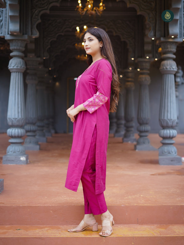 Stitched Suit Cotton Silk Kurta & Bottom Berry Pink ( 2 Piece Set )