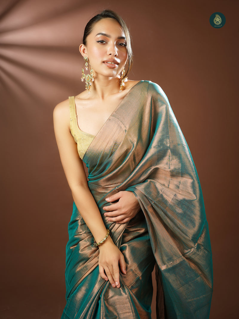 Handloom Mul Cotton Tissue Saree - Frozen Frenzy