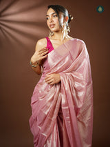 Handloom Mul Cotton Tissue Saree - Pinklicity