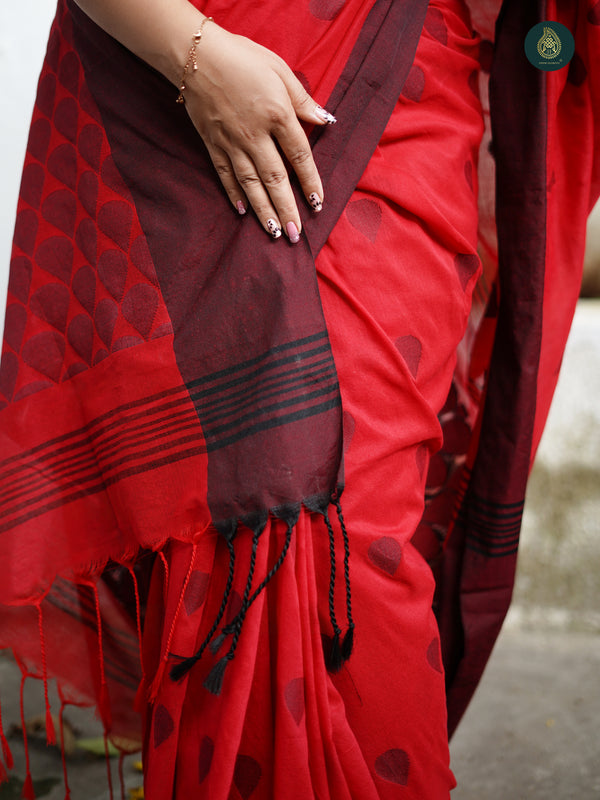 Berry Red Jacquard Jamdani Weaving Cotton Saree