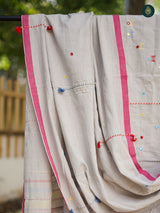 Handloom Bhujodi Kala Cotton Suit- Pearl White