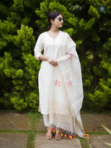 Pearl White Silk Kurta & Bottom Suit ( 3 Piece Set )