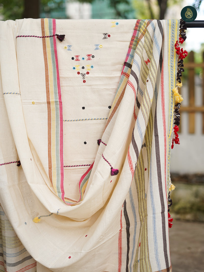 Handloom Bhujodi Kala Cotton - Procelein White