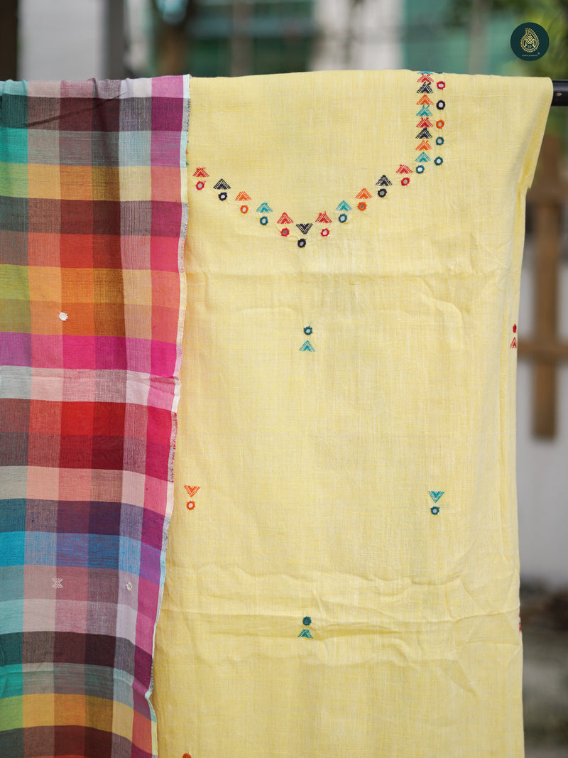 Handloom Bhujodi Kala Cotton - Pastel Yellow