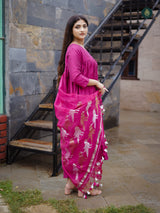 Magenta Pink Silk Kurta & Bottom Suit ( 3 Piece Set )