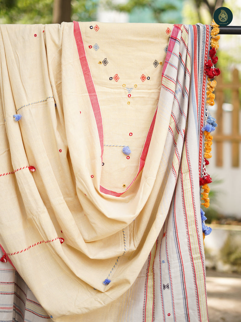 Handloom Bhujodi Kala Cotton - Flowrel White