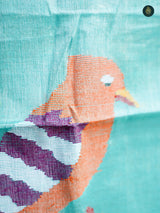 Teal Blue Birdy Hand Weaved Linen Suit Set