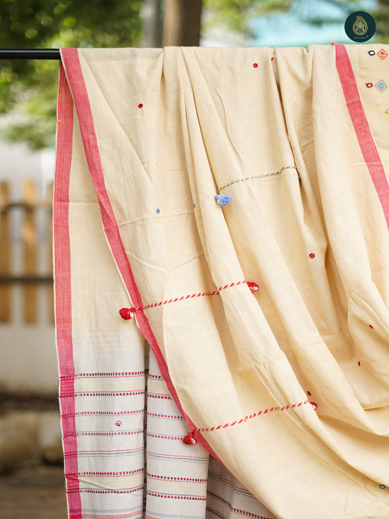 Handloom Bhujodi Kala Cotton - Flowrel White