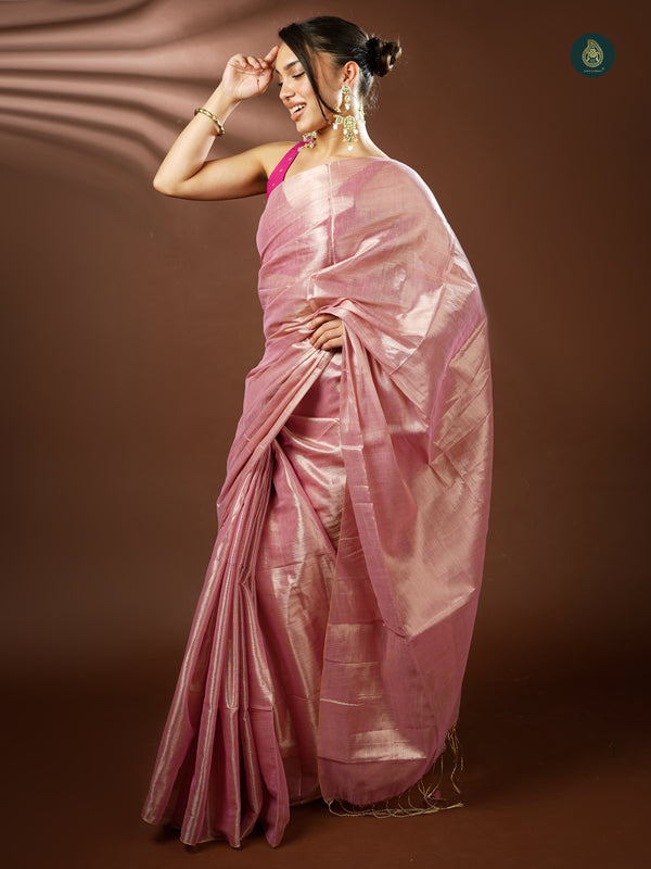 Handloom Mul Cotton Tissue Saree - Pinklicity