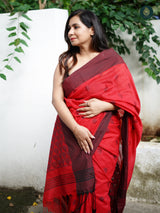 Berry Red Jacquard Jamdani Weaving Cotton Saree