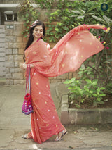 Vermilion Mul Mul Cotton Solid Saree