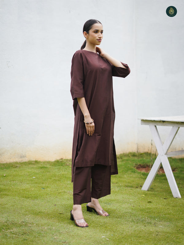 Umber Brown Silk Kurta & Bottom Suit ( 2 Piece Set )