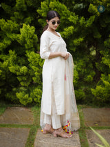 Pearl White Silk Kurta & Bottom Suit ( 3 Piece Set )