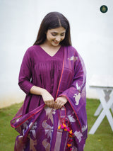 Mauve Silk Kurta & Bottom Suit ( 3 Piece Set )