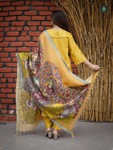 Bumblebee Yellow Silk Kurta & Bottom Suit ( 3 Piece Set )