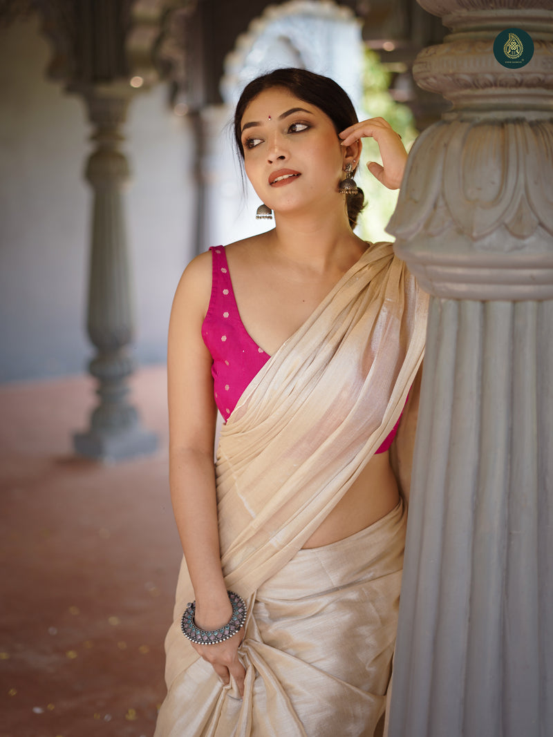 Oyster Mul Cotton Tissue Saree