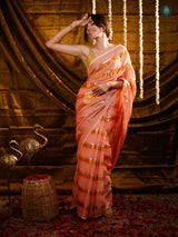 Candy Pink Golden Zari Stripped Mul Cotton Saree