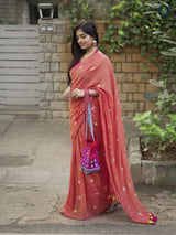 Vermilion Mul Mul Cotton Solid Saree