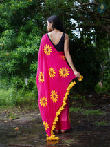 Mul Cotton Handpainted Saree - Charmed Pink Sunflower