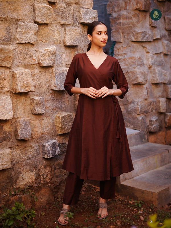 Brownie Red Silk Kurta & Bottom Suit ( 2 Piece Set )