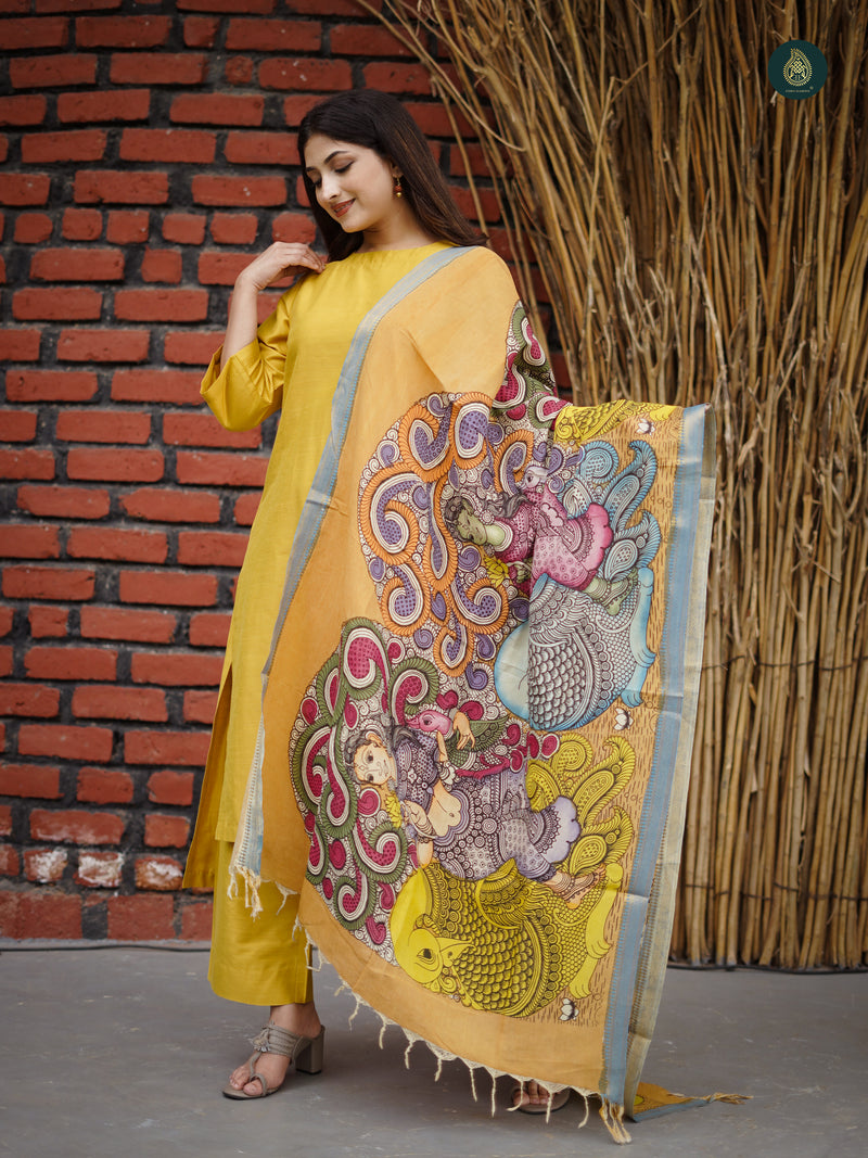 Bumblebee Yellow Silk Kurta & Bottom Suit ( 3 Piece Set )