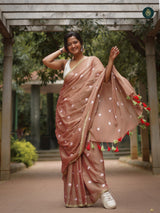 Mul Cotton Embroidered Saree - Shiuli Mocha