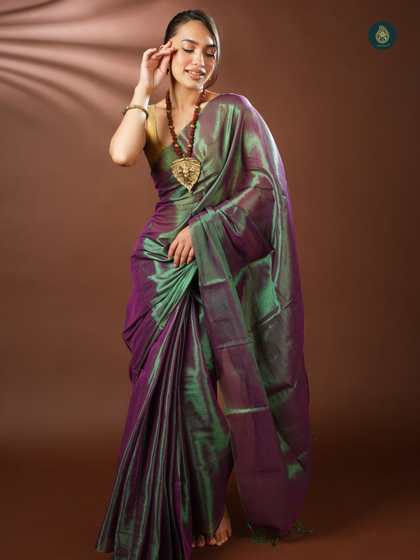 Handloom Mul Cotton Tissue Saree - Arctic Delights