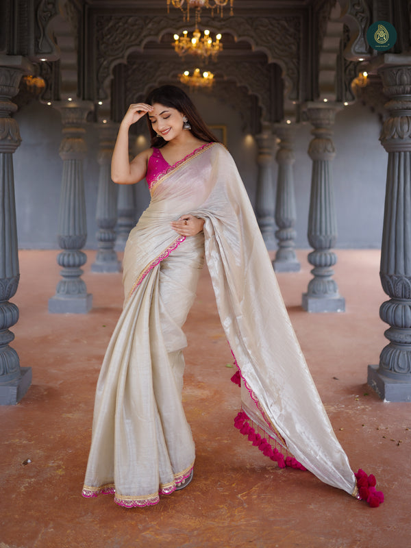 Sea Pearl Mul Mul Cotton Tissue Saree