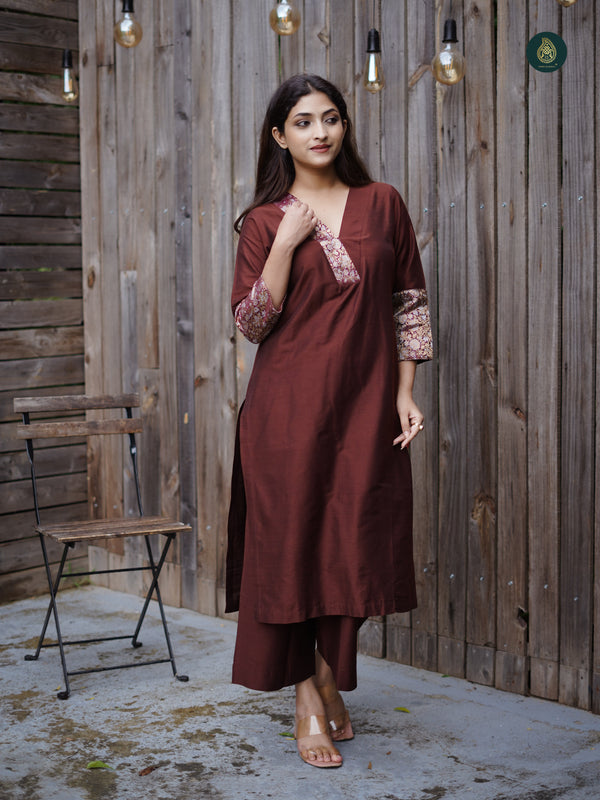 Stitched Suit Cotton Silk Kurta & Bottom Copper Brown ( 2 Piece Set )